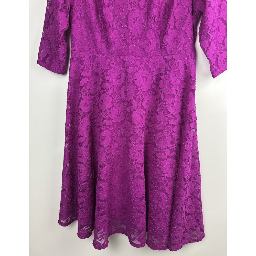 Lane Bryant Floral Lace Fit & Flare Dress A-Line Magenta Overlay Plus Size 18 - Picture 6 of 14